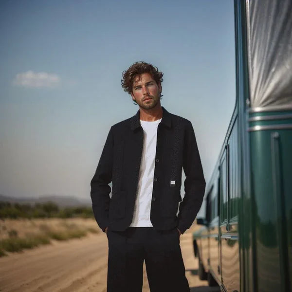 Men’s Textured Knit Cardigan with Polo Collar