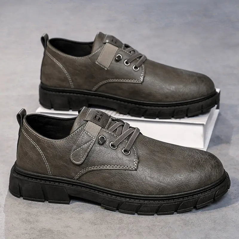 Men's Waterproof PU Leather Casual Shoes with Hook & Loop Fastener