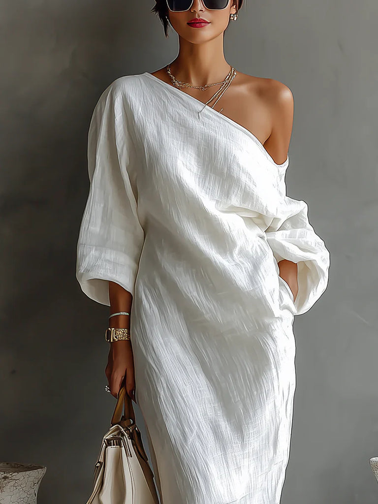 Women’s White One-Shoulder Flowing Maxi Dress