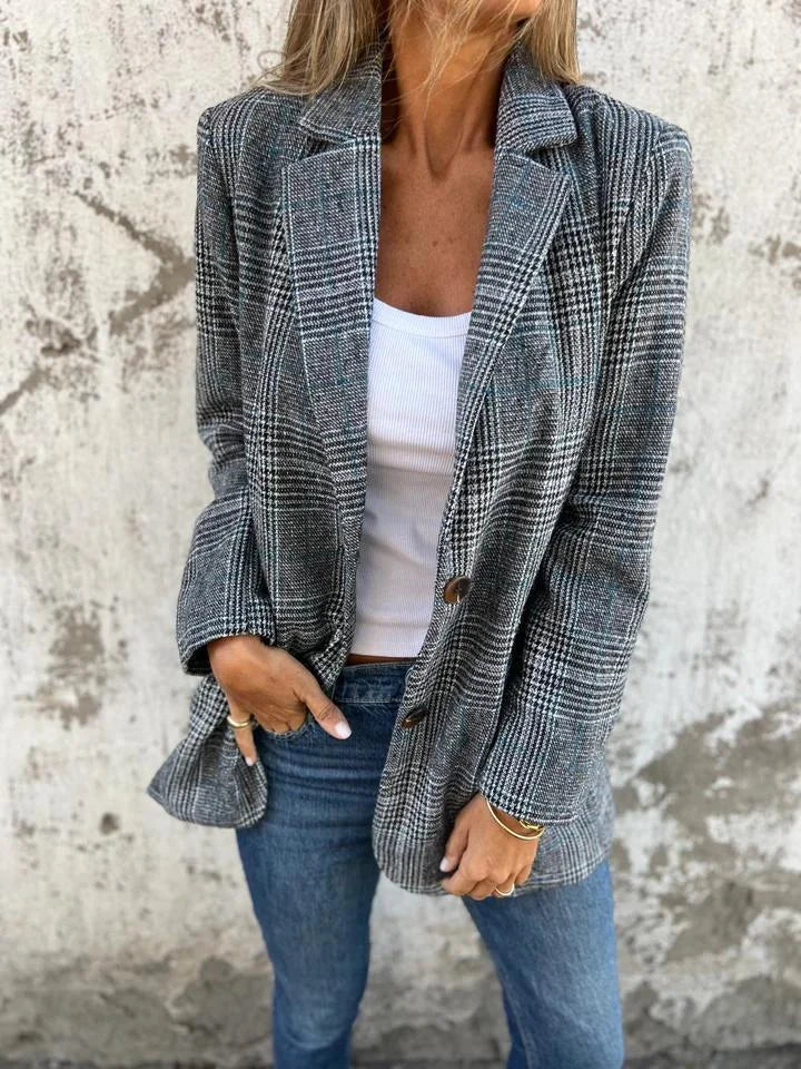 Women’s Checked Cotton Lapel Layering Jacket