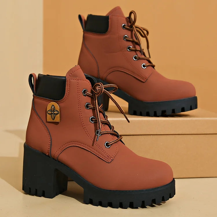 Women's Classic Leather Lace-Up Platform Boots