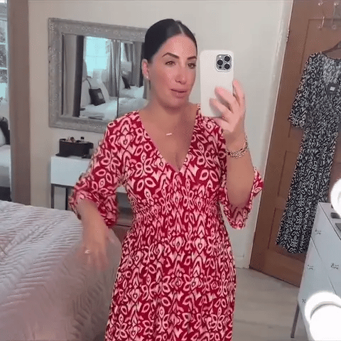 Women’s Flattering V Neck Printed Midi Dress