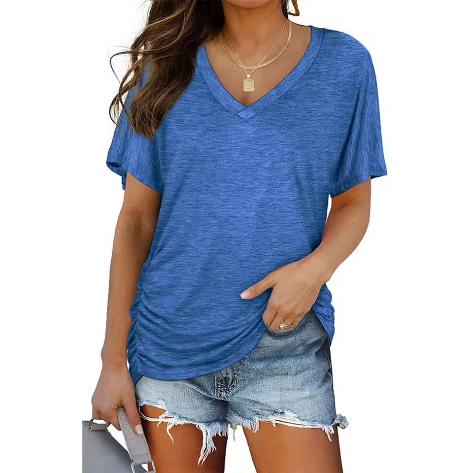 Women's Batwing Pleated V-Neck T-Shirt