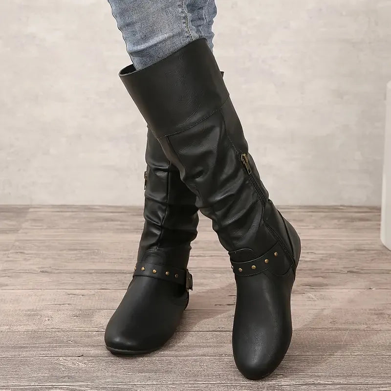 Women’s Retro Pleated Knee High Boots