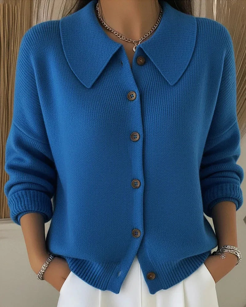 Women’s Solid Colour Collared Button Knit Sweater