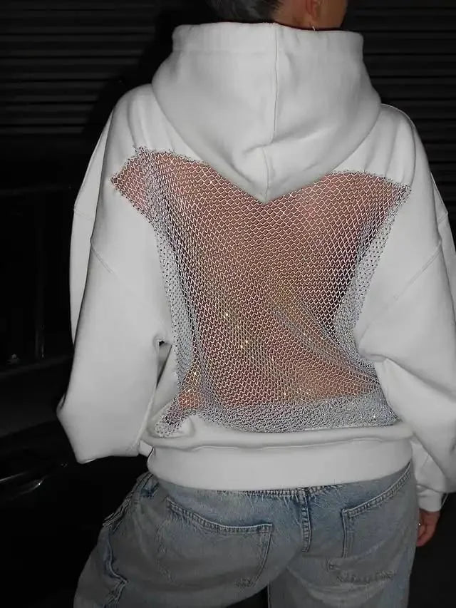 Women’s Glitter-Mesh Open-Back Hoodie