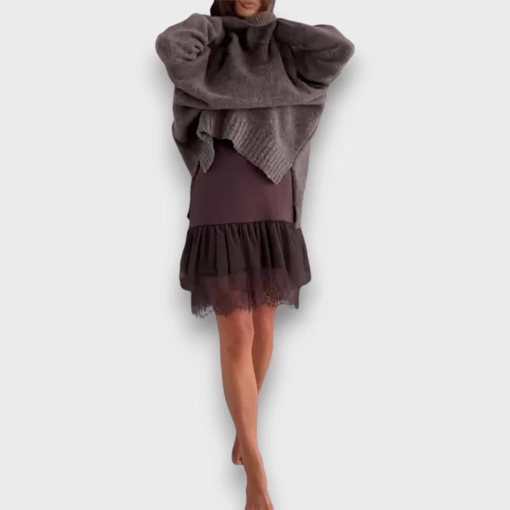 Women’s Knit Turtleneck Jumper and Lace Hem Slip Dress Set