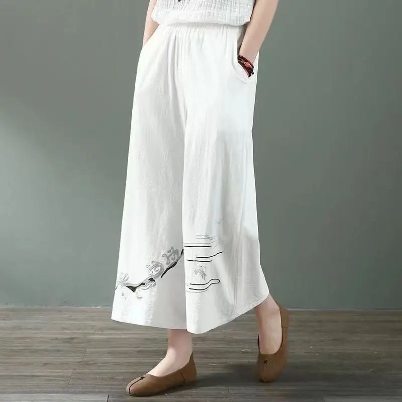 2025 Summer Cotton-Linen Harem Pants – 9/10 length, elastic waist & embroidered design!