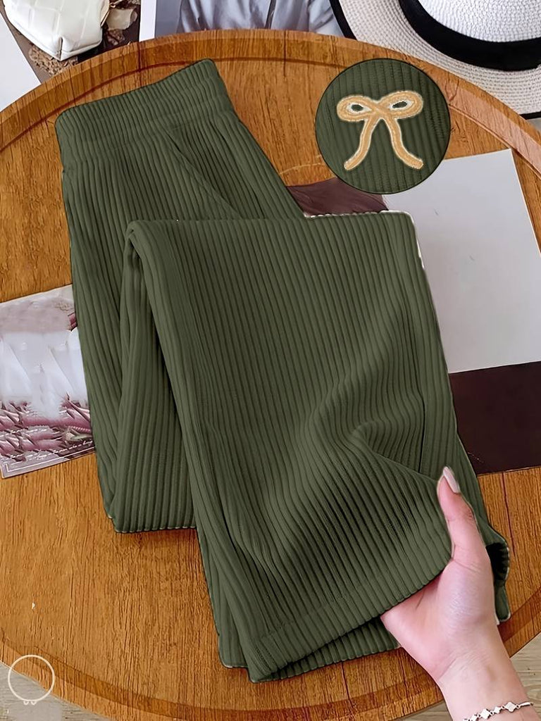 Women’s Ribbed Corduroy Straight-Leg Joggers with Bow Detail