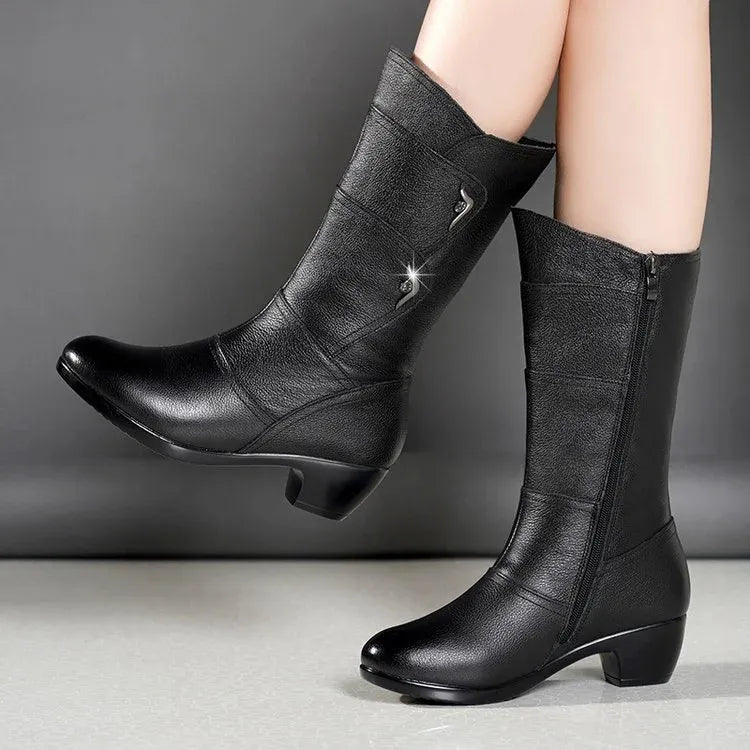 Women’s Mid-Calf Platform Wedge Chunky Heel Ankle Boots