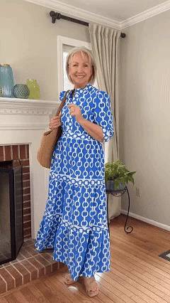 Women’s Geometric Print V Neck Tiered Maxi Dress with Pockets