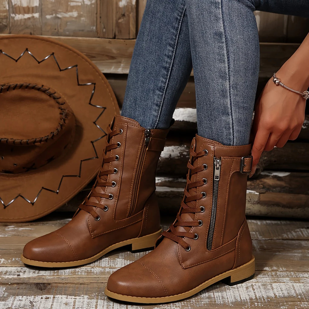 Women’s Classic Zipper Mid-Calf Orthopaedic Leather Boots