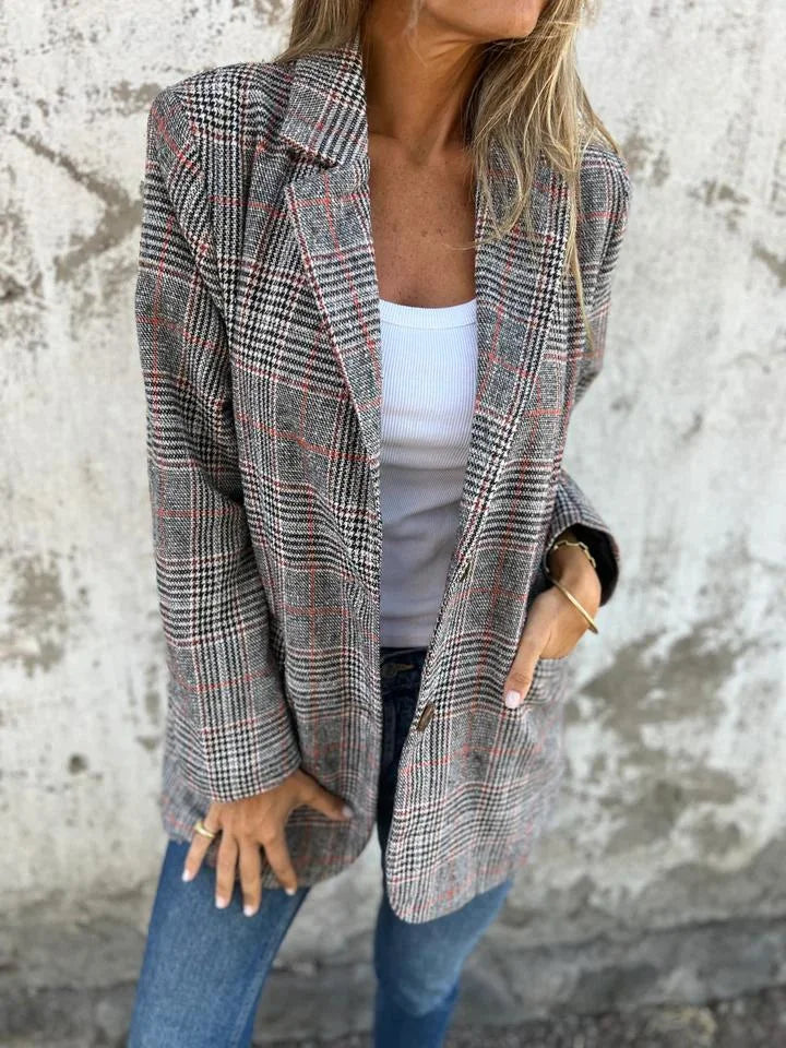 Women’s Checked Cotton Lapel Layering Jacket