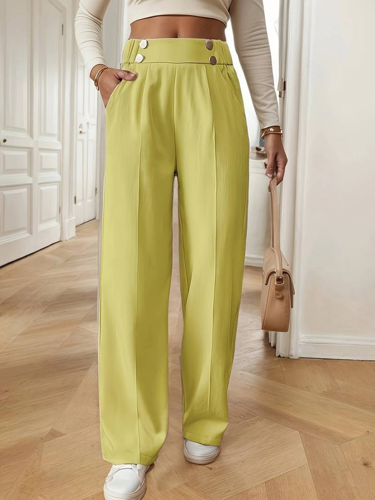 Women’s High-Waist Straight-Leg Office Trousers with Button Detail