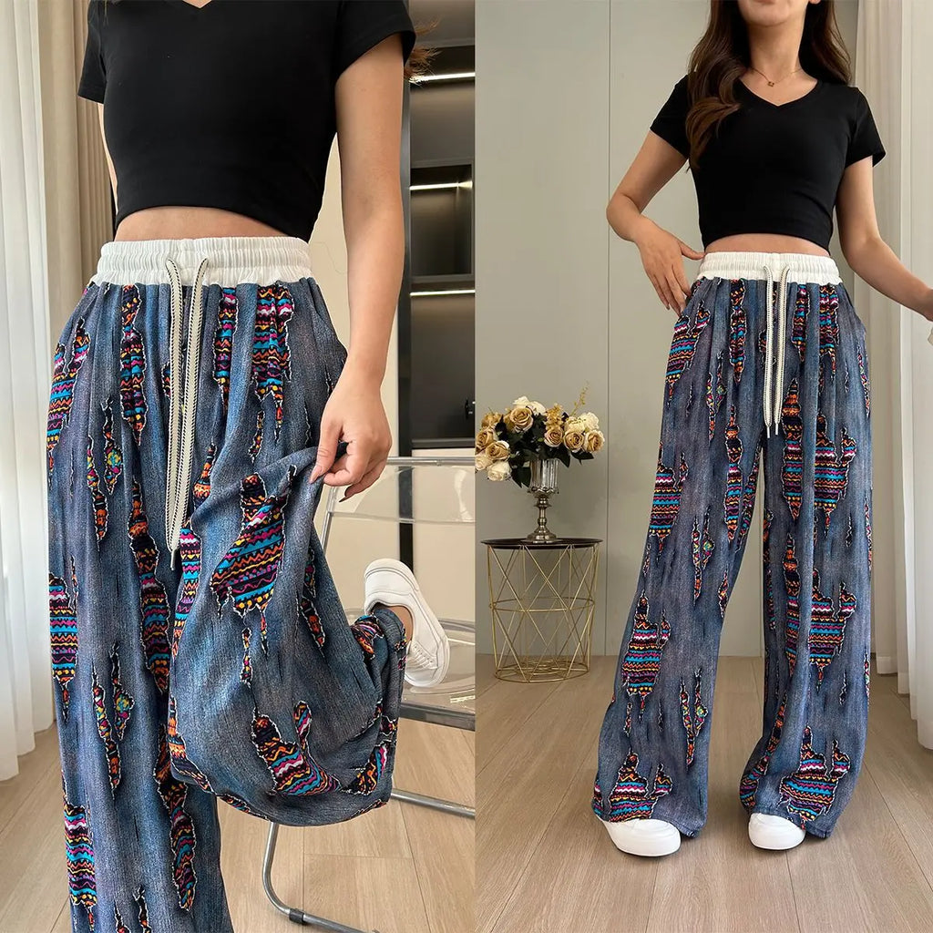 Women’s Loose Fit Printed Wide Leg Jeans