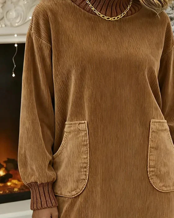 Velvet High-Neck Long Sleeve Dress