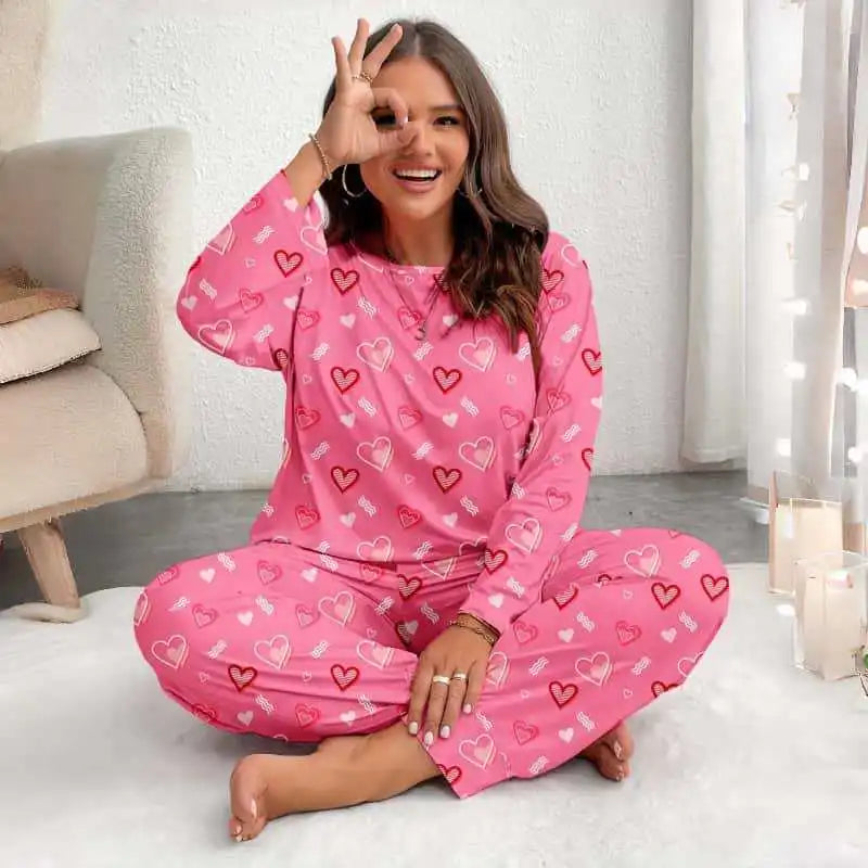 Women’s Cotton-Like Stretch Plus-Size Geometric Loungewear Set
