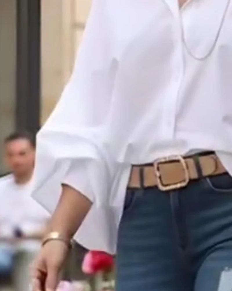 Women’s Lantern Sleeve Collared Button Shirt