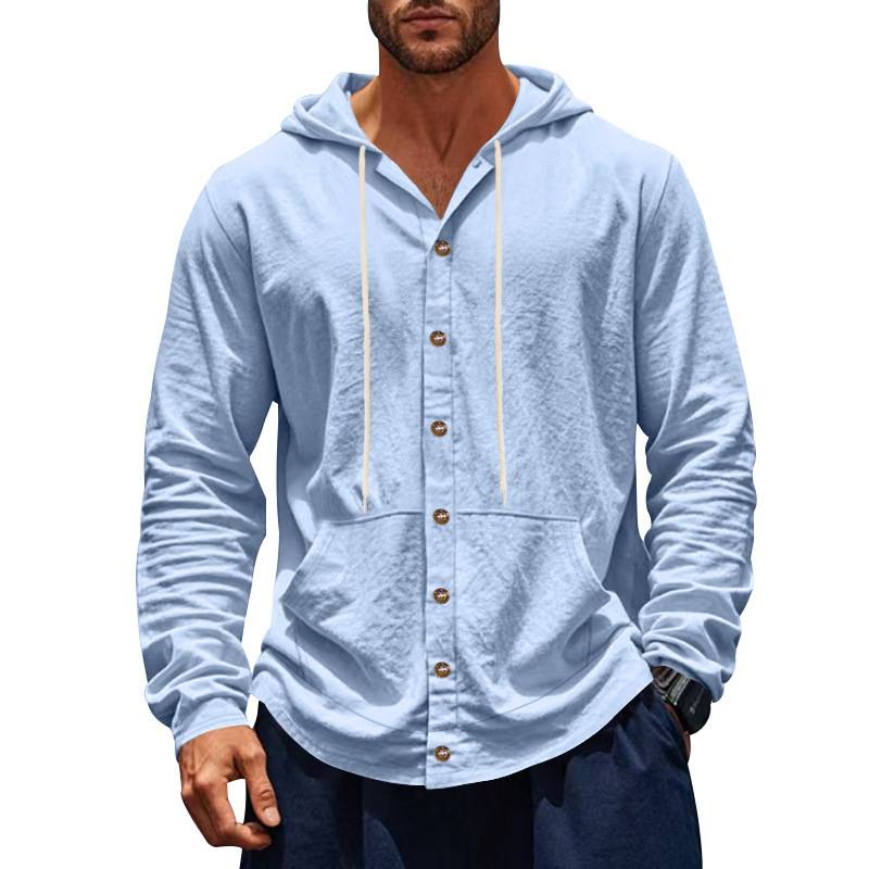 Men’s Casual Button-Up Hoodie Shirt