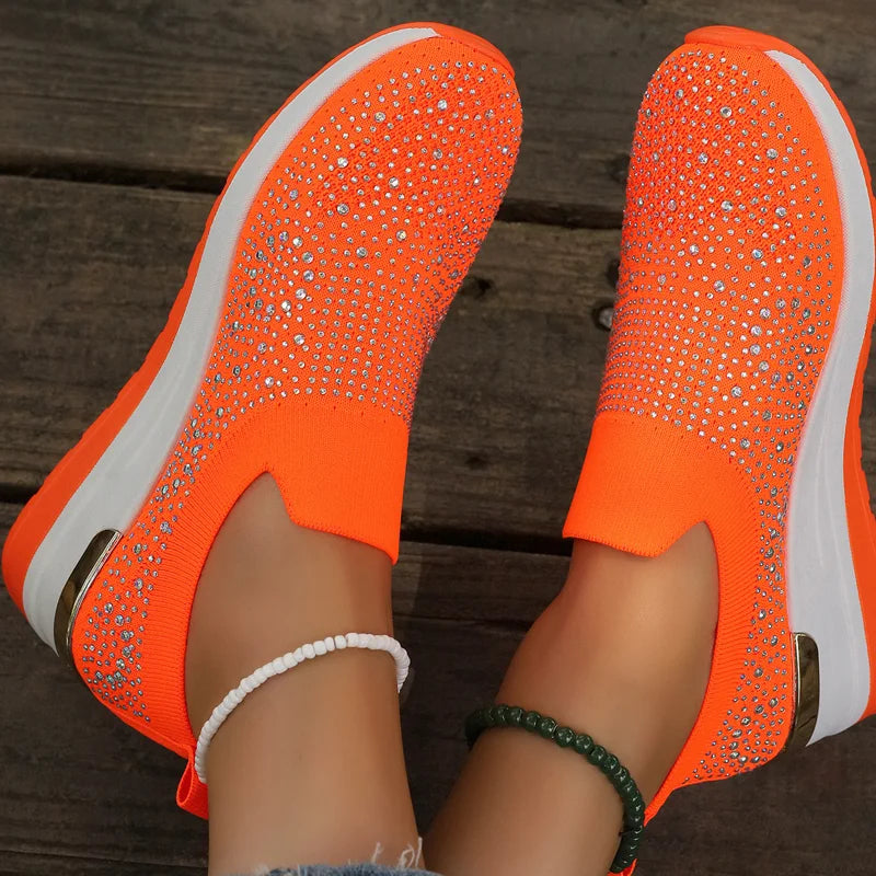 Rhinestone Slip-on Casual Mesh Fabric Trainers For Women