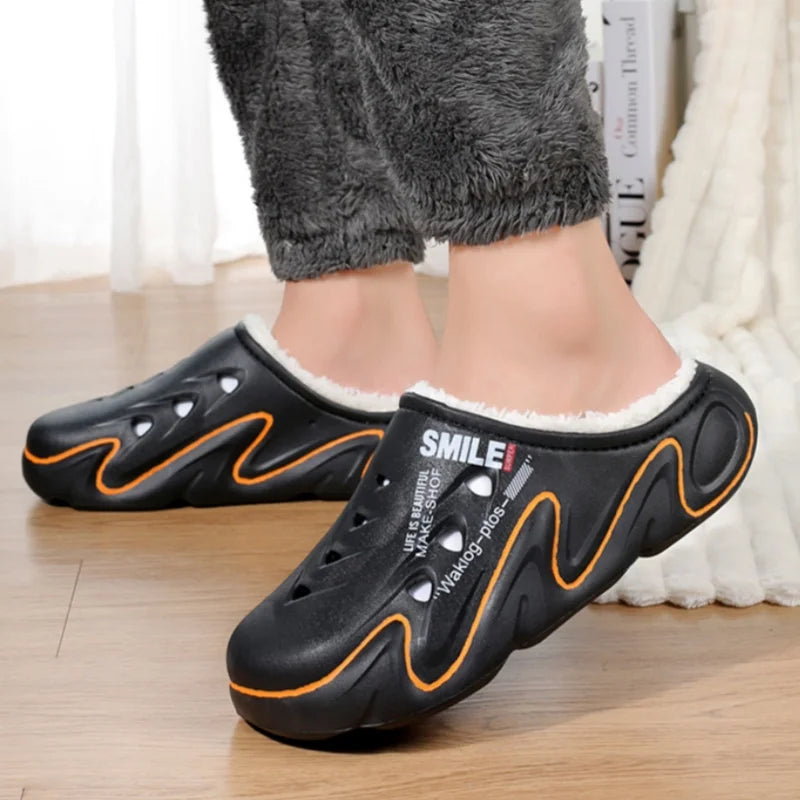 Men’s Plush-Lined Thick Sole Winter Cotton Slippers