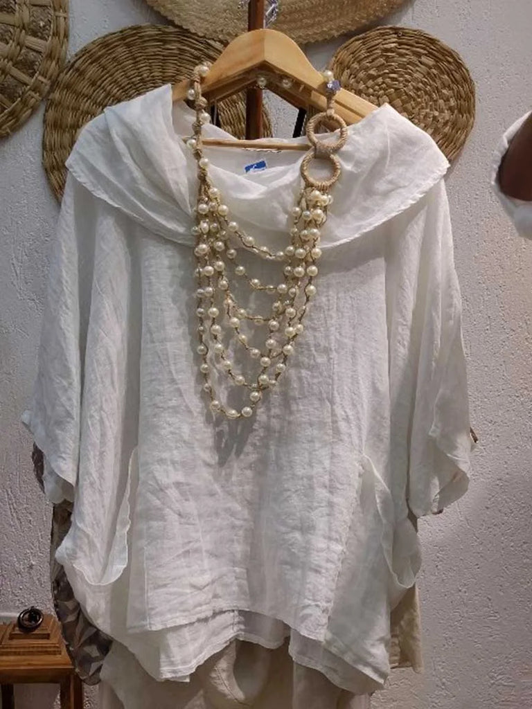 Women’s Draped Neck Linen-Blend Pocket Top