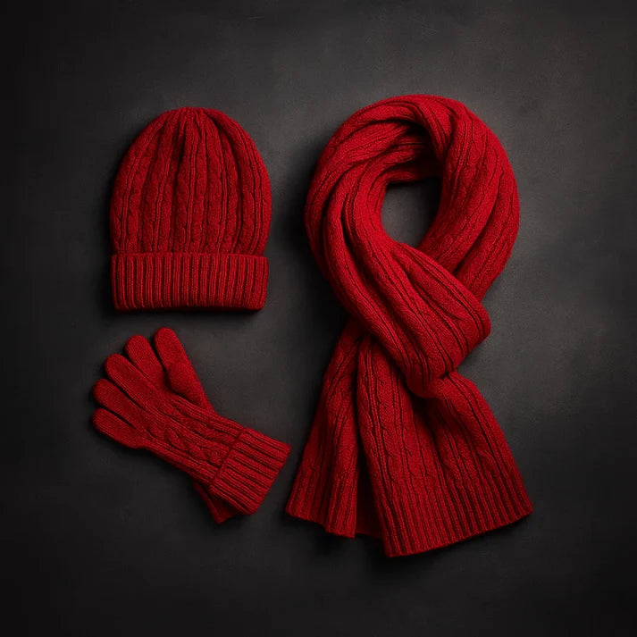 Wool-Blend Classic Knit Hat, Scarf & Gloves Winter Set