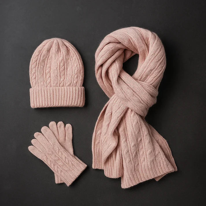 Wool-Blend Classic Knit Hat, Scarf & Gloves Winter Set