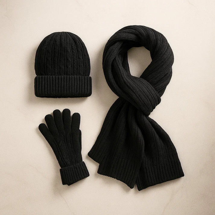 Wool-Blend Classic Knit Hat, Scarf & Gloves Winter Set