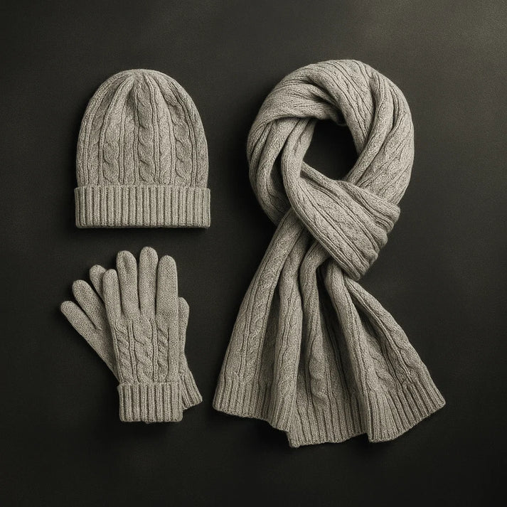 Wool-Blend Classic Knit Hat, Scarf & Gloves Winter Set