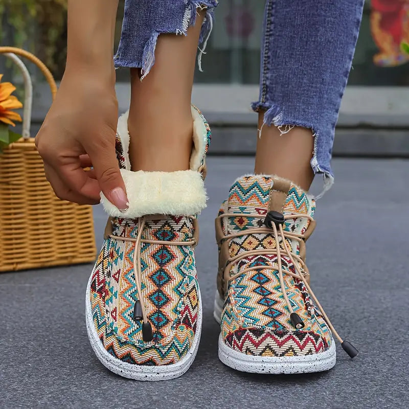 Colorful Geometric Fleece Ankle Boots