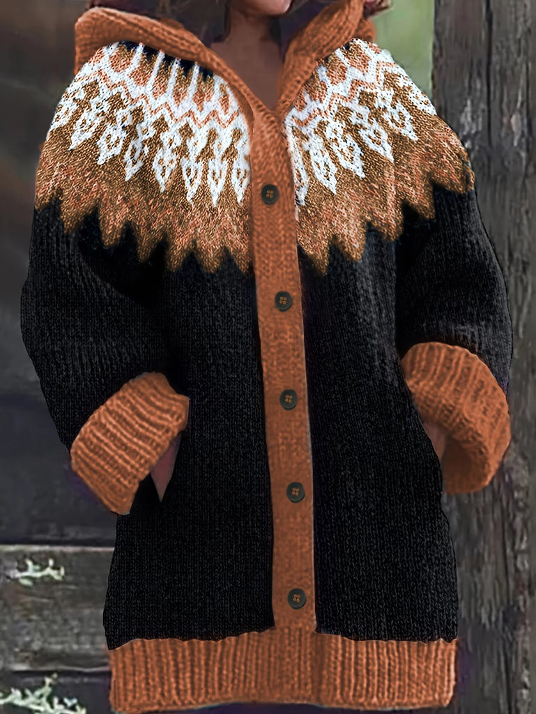 Women’s Nordic Knit Hooded Button Cardigan