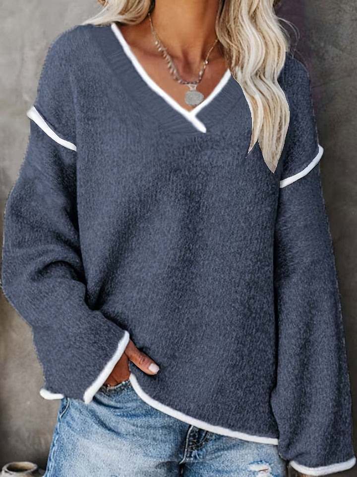 Women’s Relaxed V-Neck Long Sleeve Knit Sweater