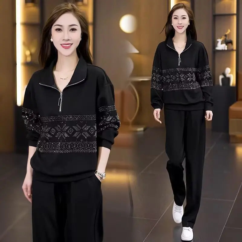 Women’s Half Zip Patterned Lounge Tracksuit Set