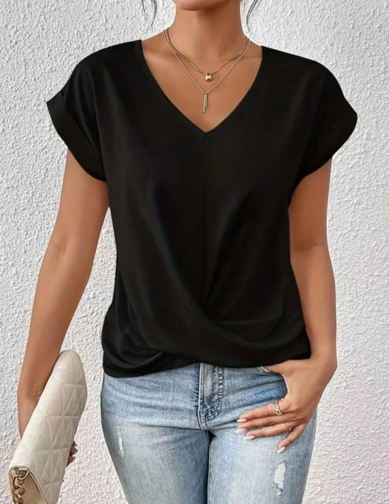 Elegant short-sleeved T-shirt with twisted V-neck