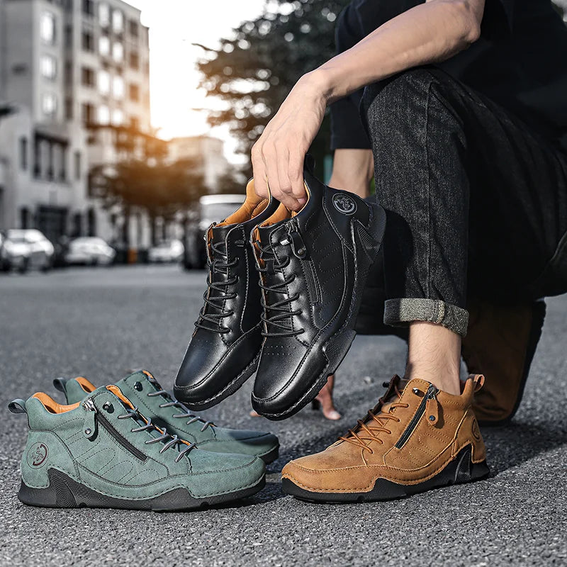 Men’s Wide-Toe Orthotic Waterproof Leather Slip-On Boots