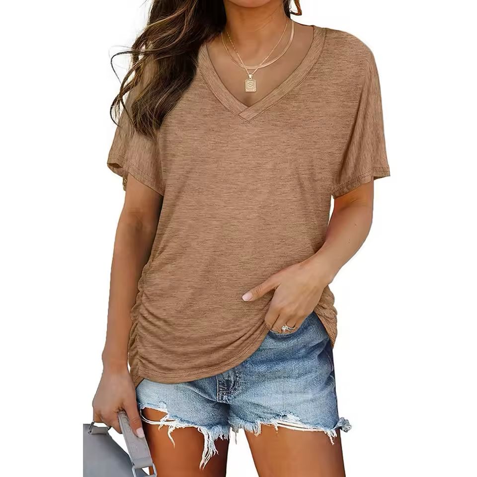 Women's Batwing Pleated V-Neck T-Shirt
