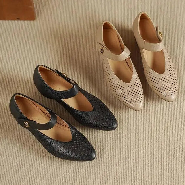 Women’s Perforated Strap Low Heel Flats