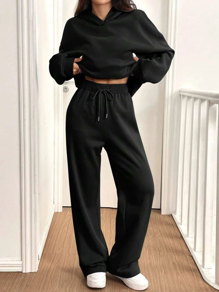 Women’s Warm-Lined Shirt-Collar Hoodie & Sweatpants Set