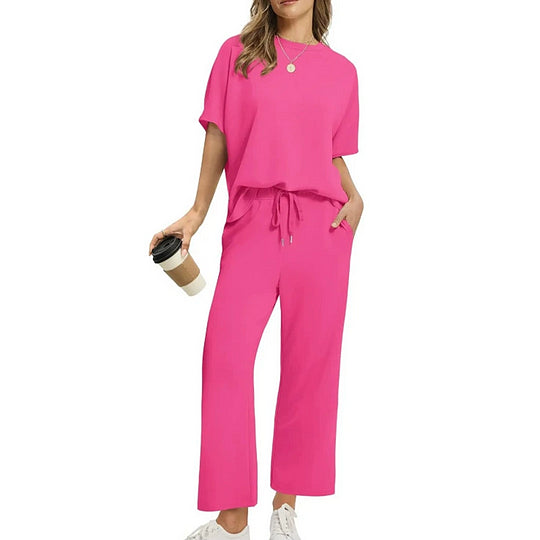 Women’s Relaxed Half-Sleeve Top and Ankle Trousers Set