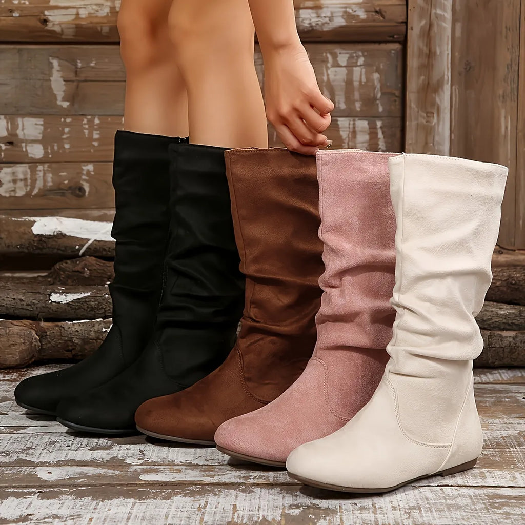 Women's Fashionable Solid Colour Mid-Calf Ankle Boots