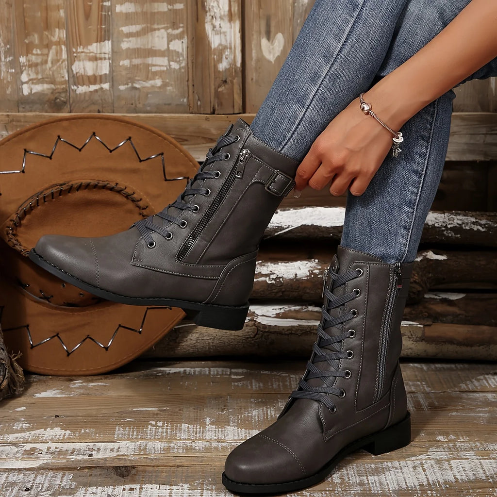 Women’s Classic Zipper Mid-Calf Orthopaedic Leather Boots