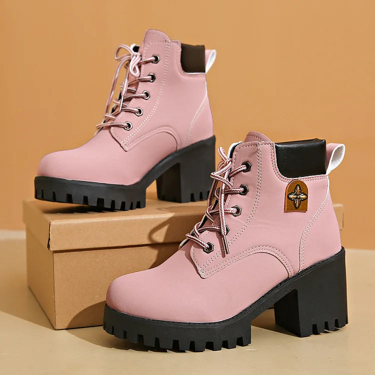 Women's Classic Leather Lace-Up Platform Boots