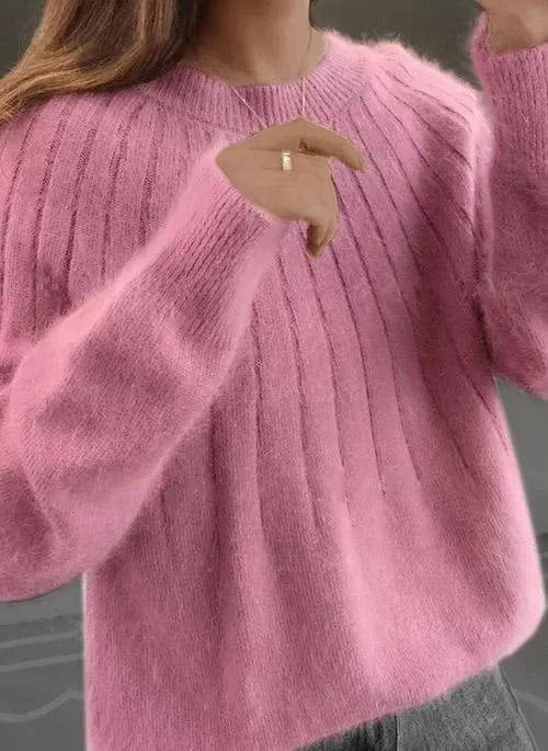 Round Neck Sweater with Fluffy Collar
