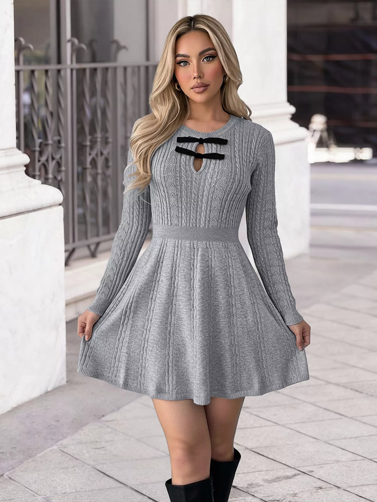 Women’s Cable-Knit Bow-Detail A-Line Sweater Dress