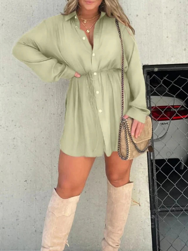 Women's Solid Colour Long Sleeve Shirt Dress