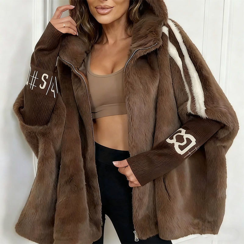 Women’s Mink-Style Hooded Plush Zip-Up Coat