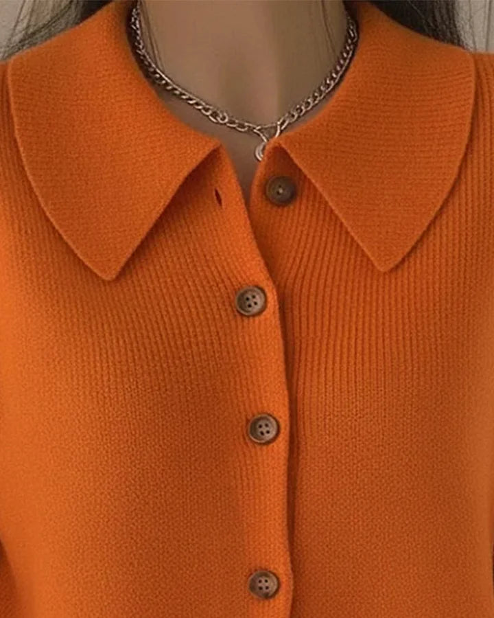 Women’s Solid Colour Collared Button Knit Sweater