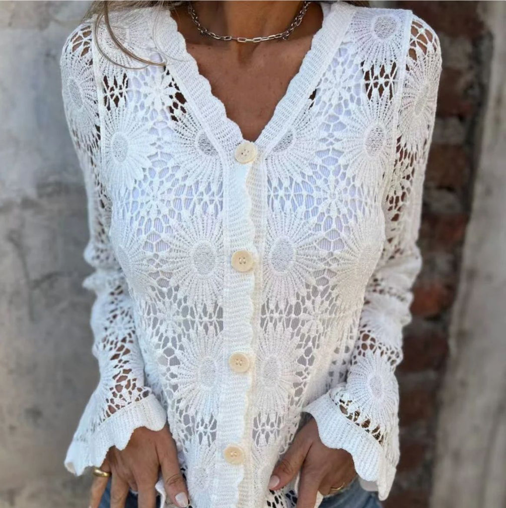 🌸Women's Lacy V-Neck Long Sleeved Top