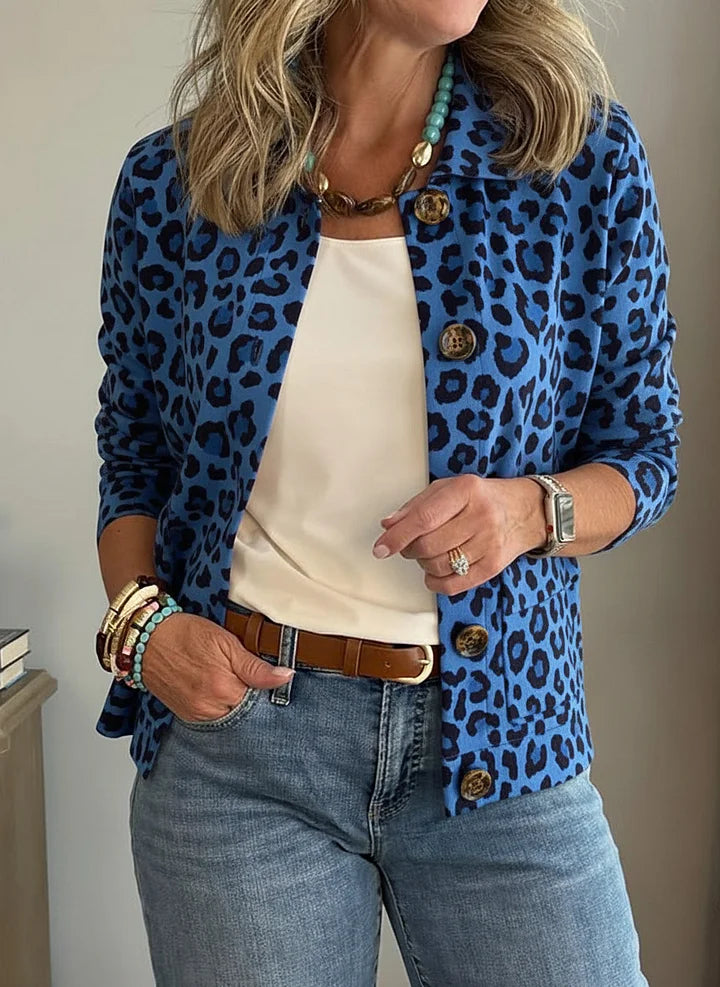 Women's Casual Lapel Leopard Print Pocket Jacket